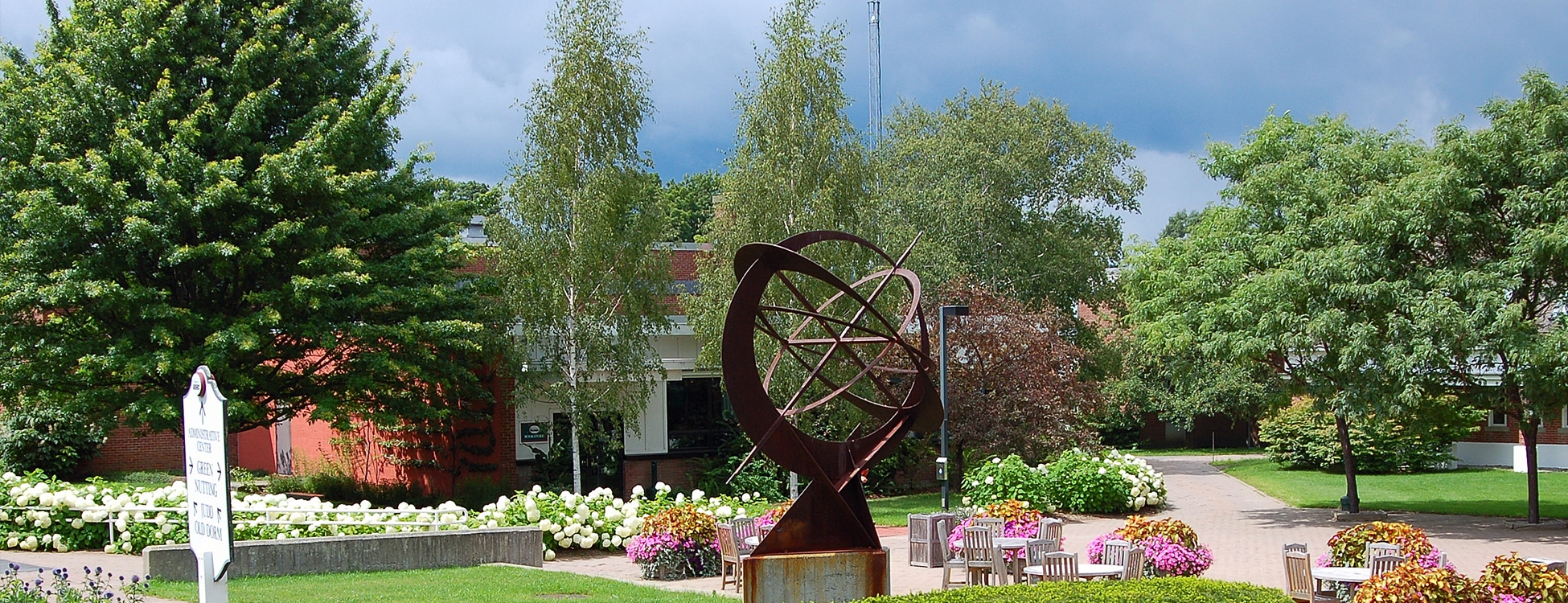 Sculpture on the plaza at the Randolph Center campus