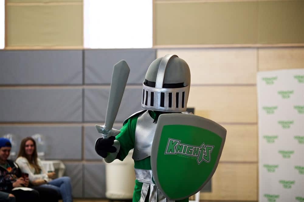 Athletic knight mascot walking