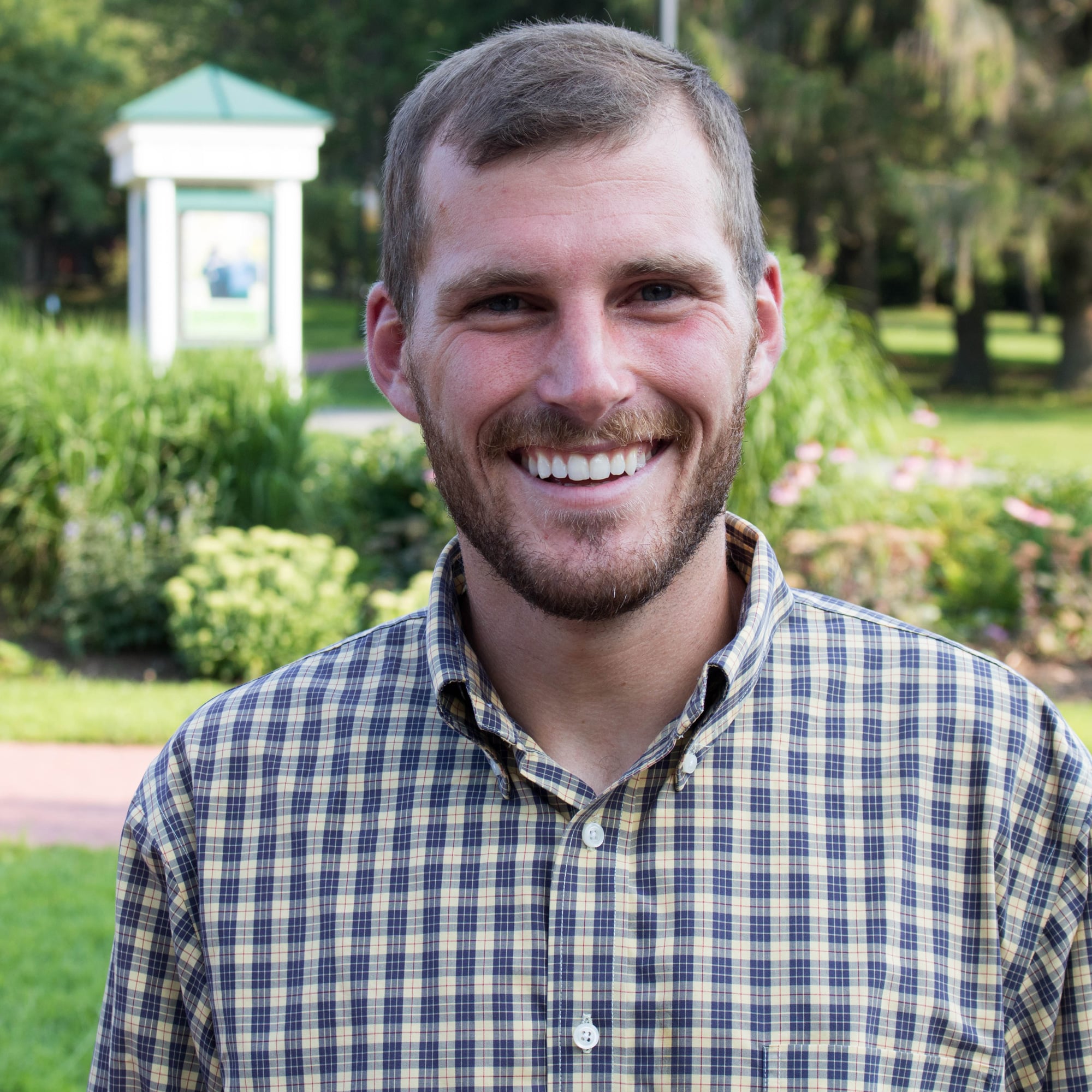 David Mattern, student, smiles for a photo on the Randolph Center campus