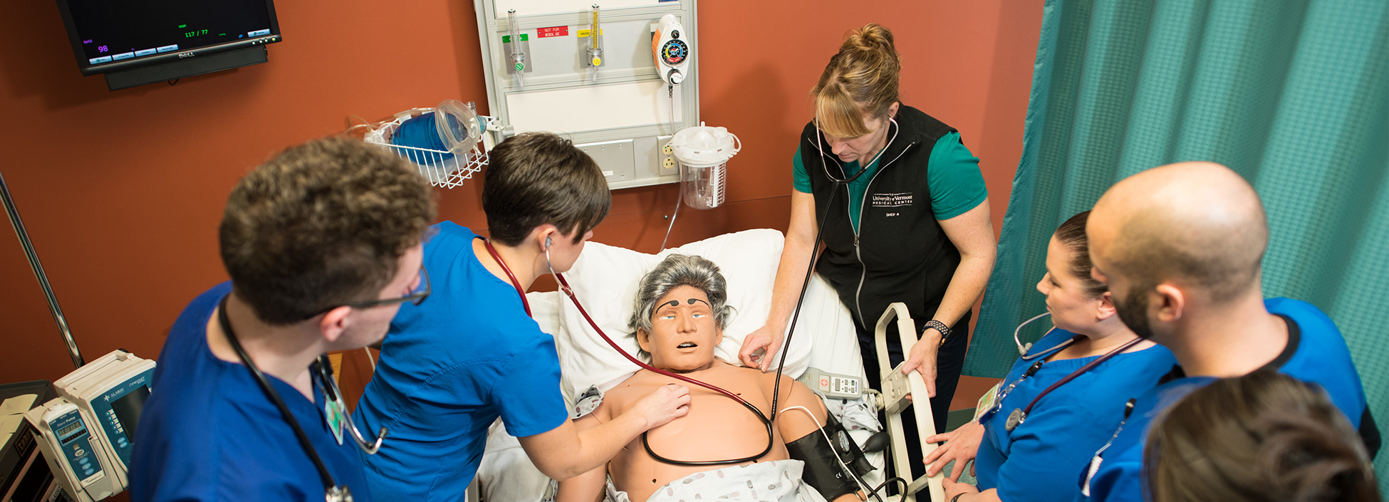 Vermont Tech students practice their skills on the simulation man, nursing, hands on, healthcare