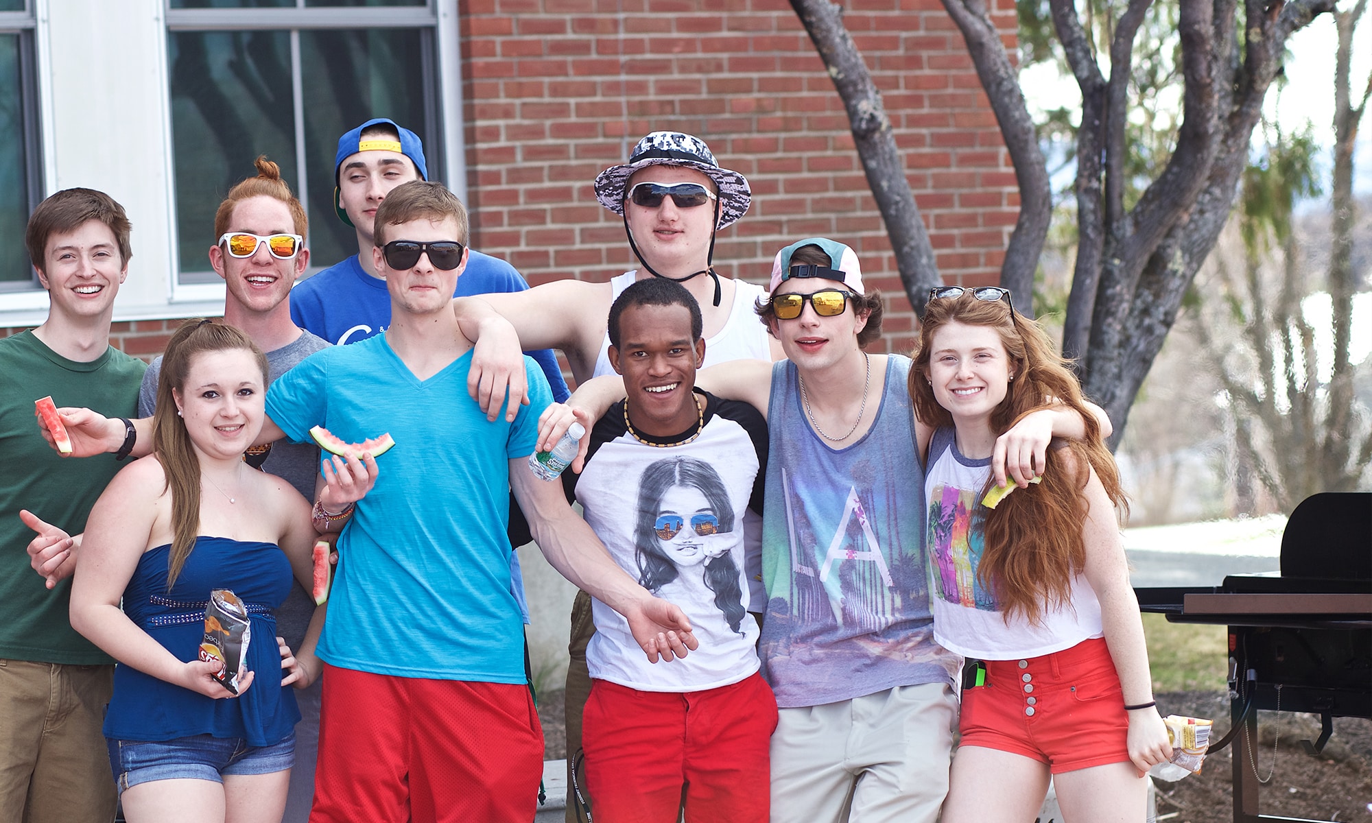 Vermont Tech students lined up for a photo at a Student Life event, Randolph Center campus, smiling