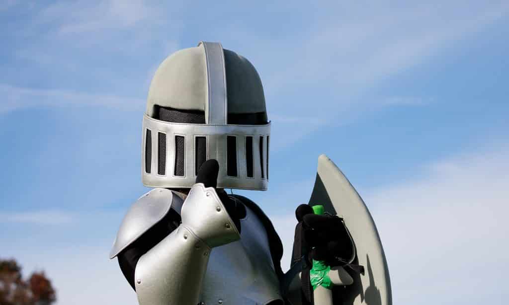 Knight mascot gives a thumbs up