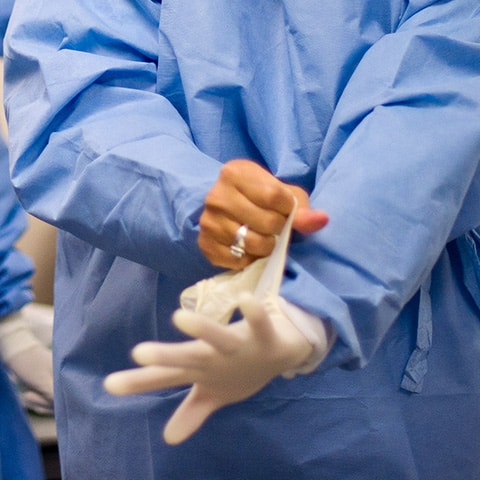 nursing, hands, putting on gloves, PPE