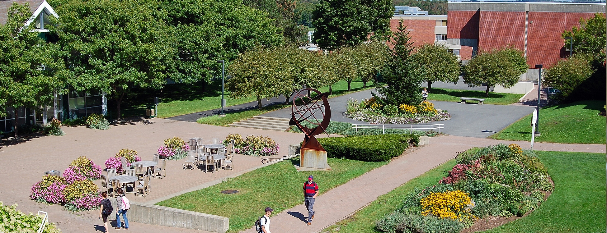 Randolph Center campus, beautiful, students walking, pathways, sculpture