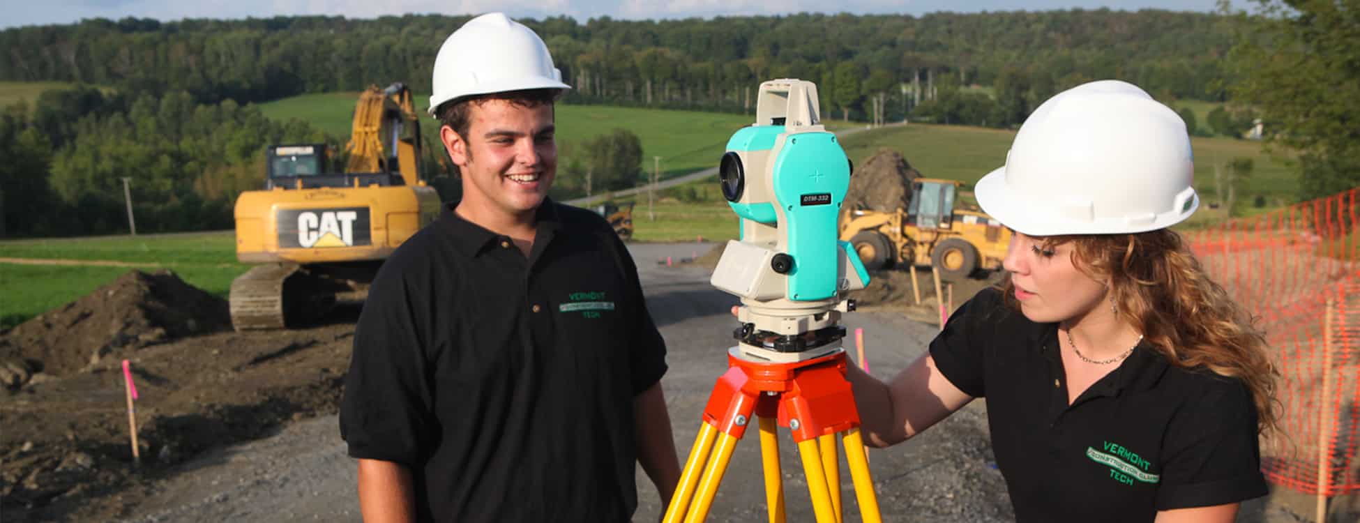 female student, male student, construction management, on the job, work site