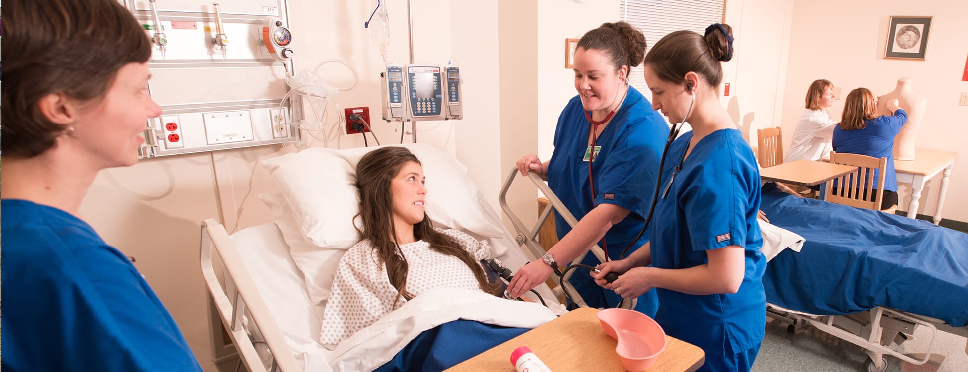 Nursing students, Randolph Center campus, lab