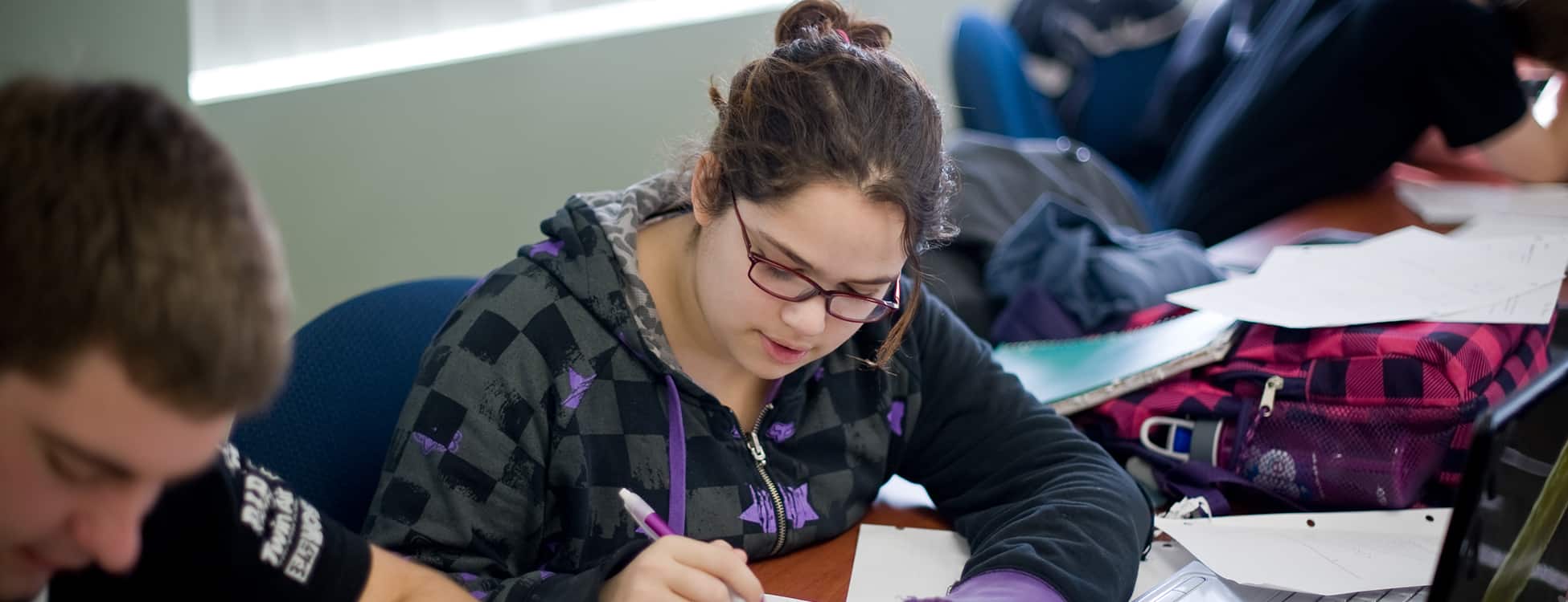 female student, studying, mathematics, classroom