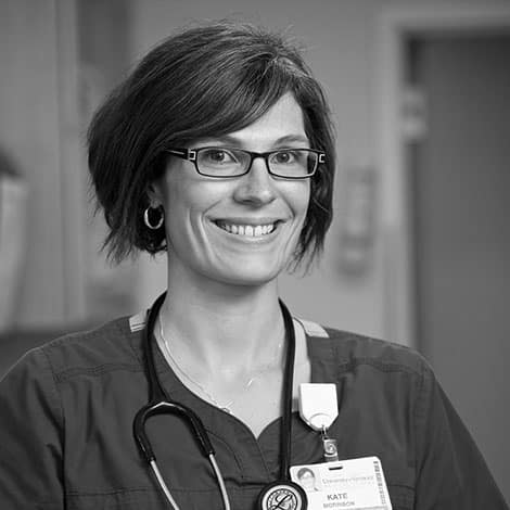 Female student, Kate Morrison, stethoscope, smiling