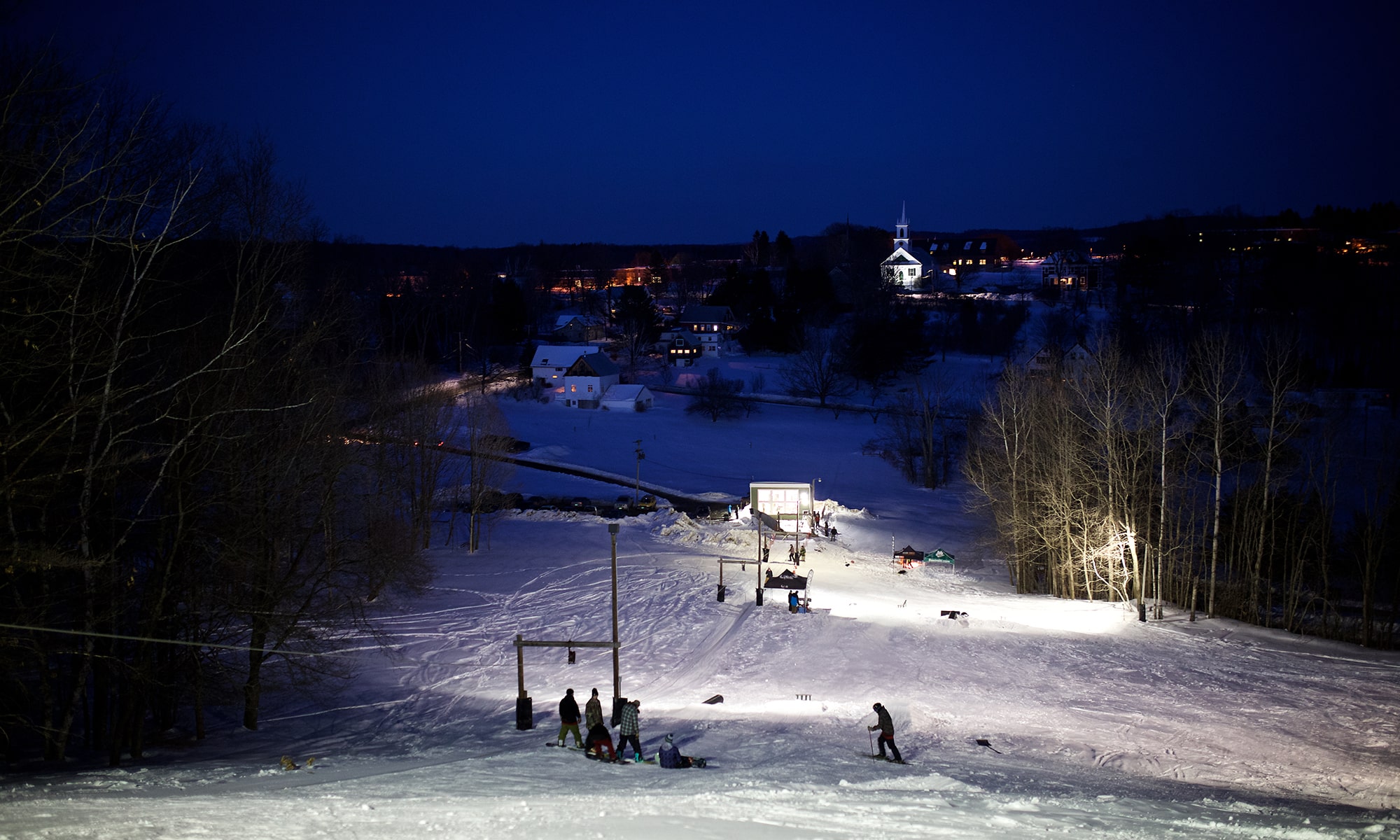 Ski Hill, Randolph Center campus, lights, skiing, boarding