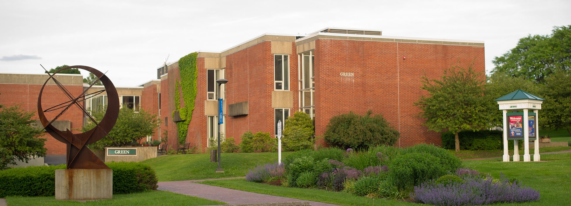 Green Hall, Randolph Center campus, summer, plaza, walkways