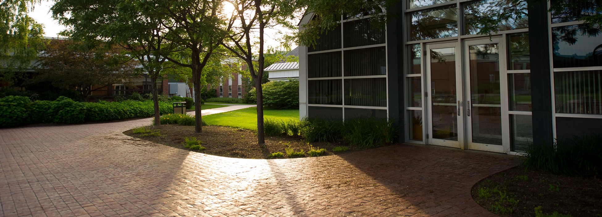 Randolph Center campus, plaza, summer, sunset