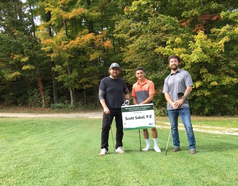 Patrick Melvin (BS.EET), Ronnie Corey (AE.MEC), and Quinn Munns (BS.EET) represented Vermont Tech at the annual Vermont Society of Engineers (VSE) Golf Tournament at Cedar Knoll Country Club in Hinesburg, Vermont on September 25, 2020