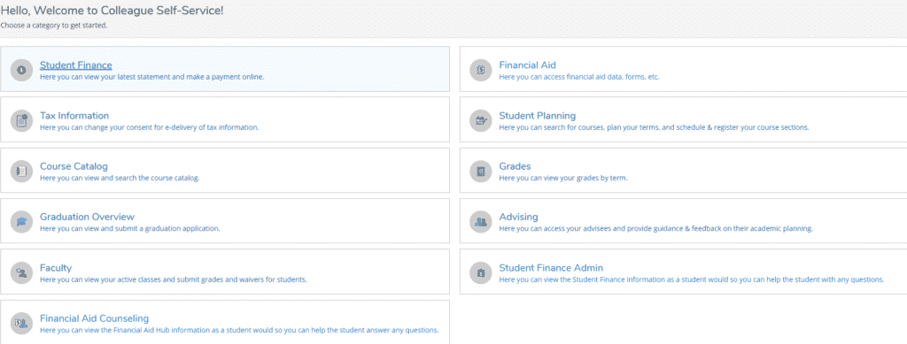 student planning tile for student self service portal