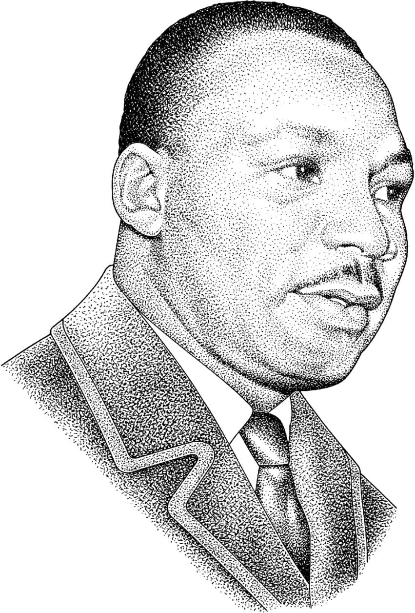 A pen-and-ink artist's rendition of Martin Luther King, Jr.