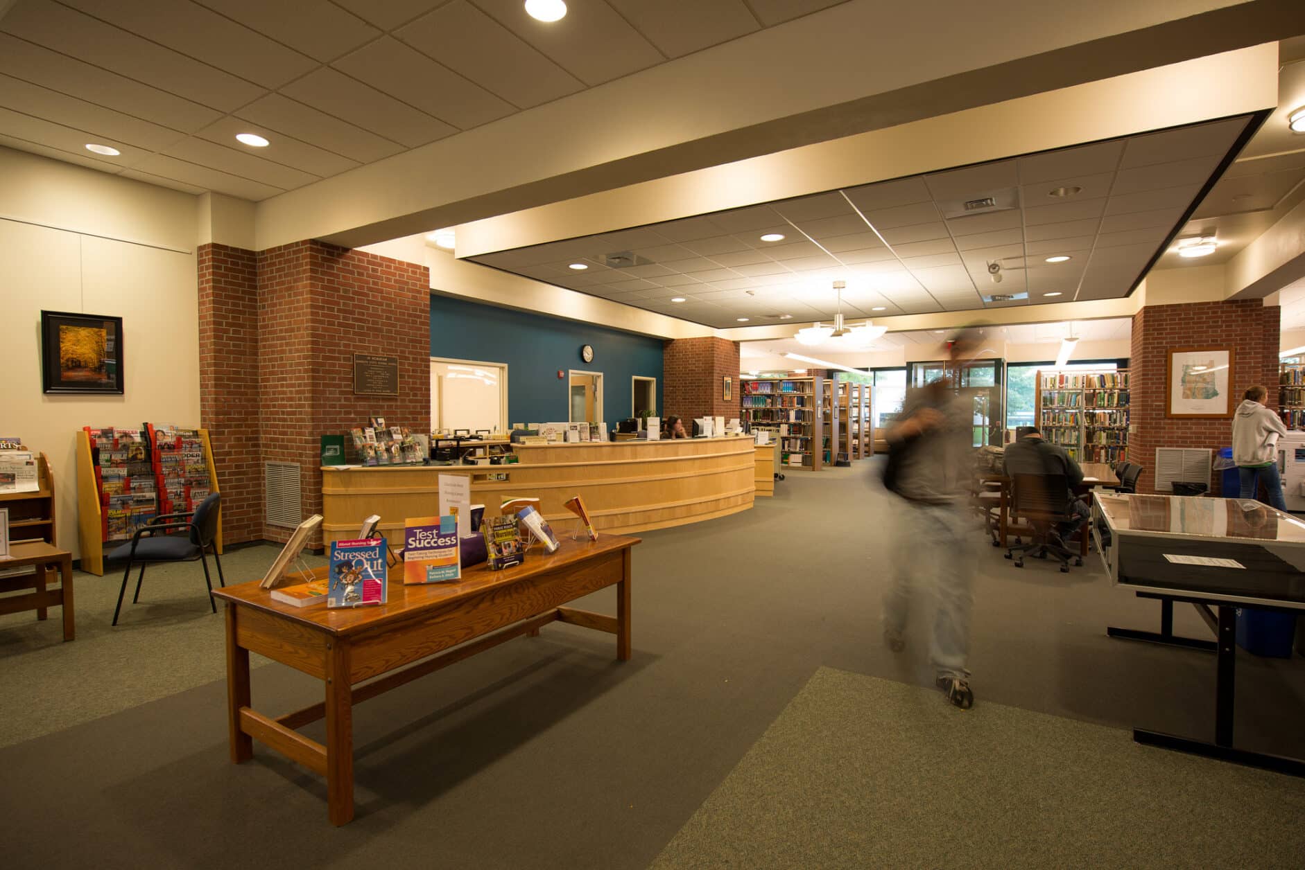 An interior photo of Hartness Library's Randolph Center location showing the entrance loby